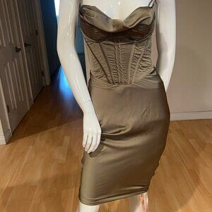 $270 HOUSE OF CB MYRNA CORSET SLIP DRESS SIZE S SMALL OLIVE
